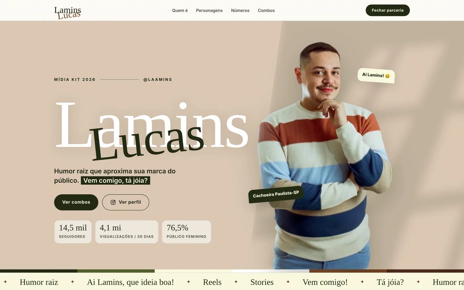 Página do Lucas Lamins na versão para computador