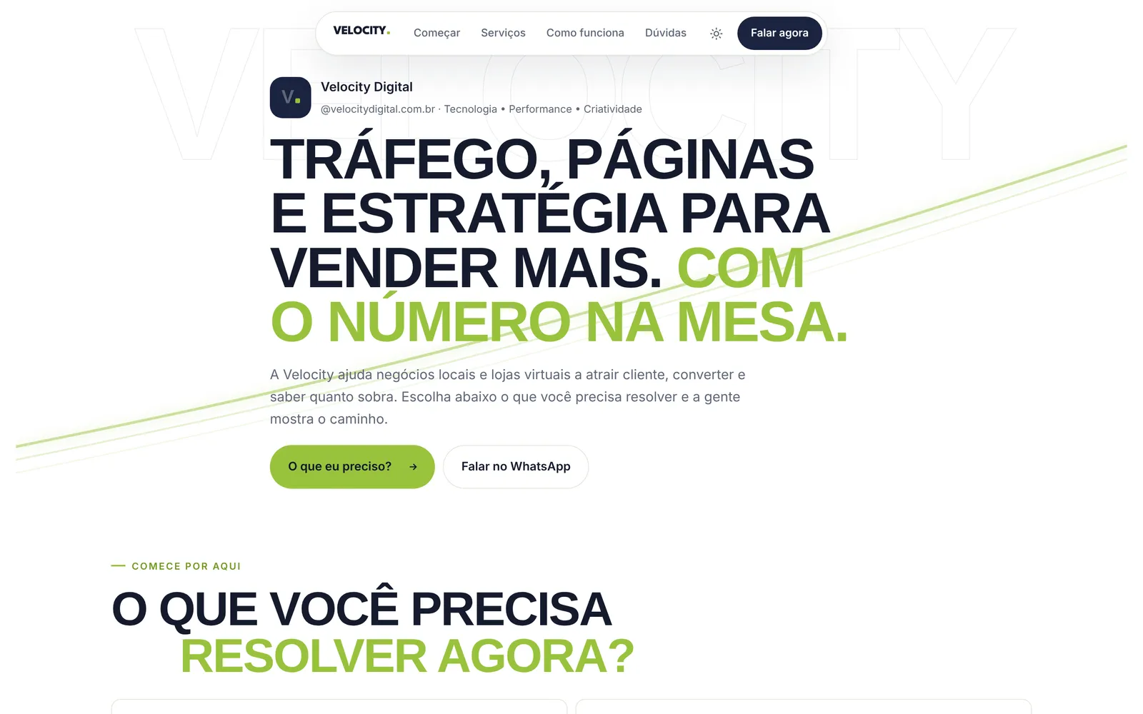 Página de links da Velocity na versão desktop
