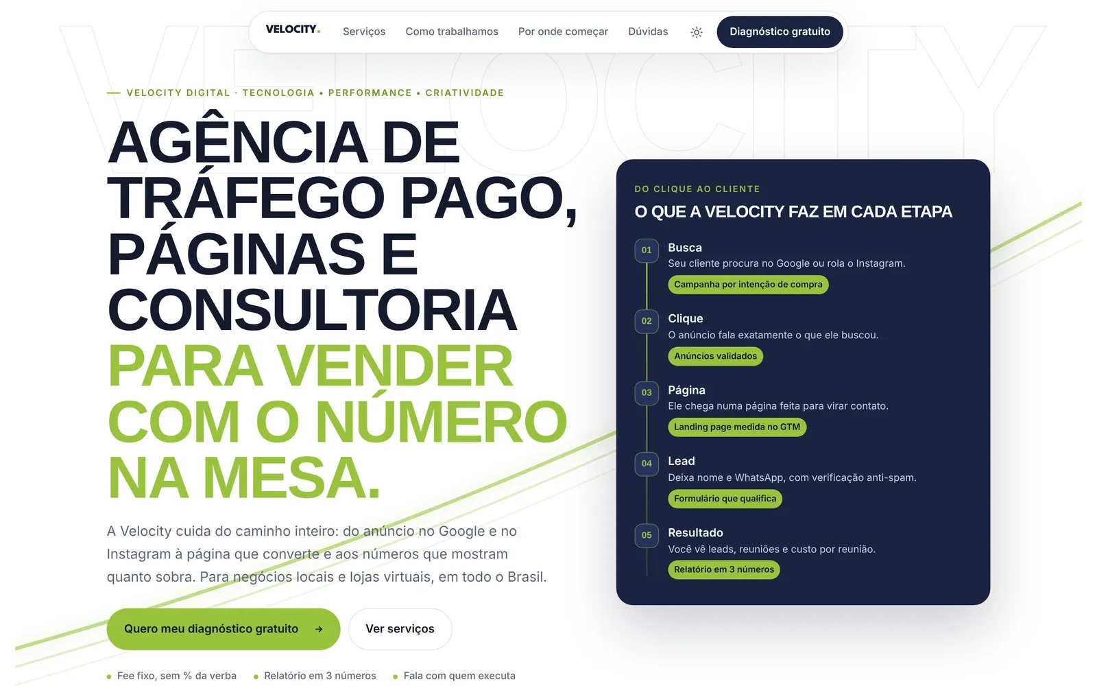 Site velocitydigital.com.br na versão para computador